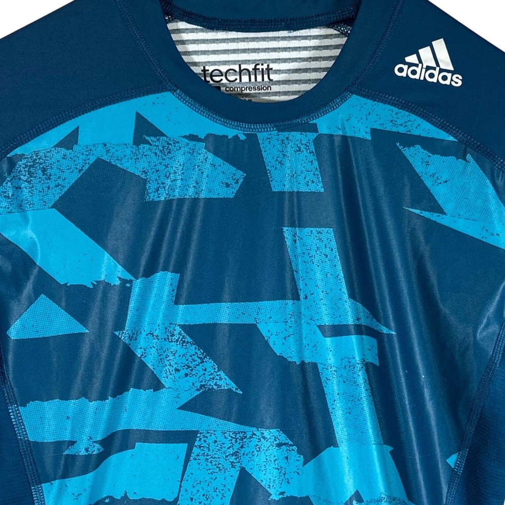Adidas Techfit Compression Climachill Shirt Blue Geometric Graphic Mens Large